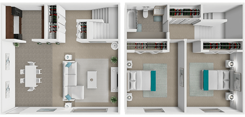 Floor plan for 2 beds, 1 bath, 830 sqft