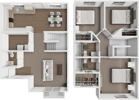 Floor plan for 3 beds, 2.5 baths, 1175 sqft