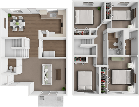 Floor plan for 4 beds, 2.5 baths, 1341 sqft