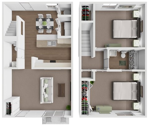 Floor plan for 2 beds, 1.5 baths, 896 sqft