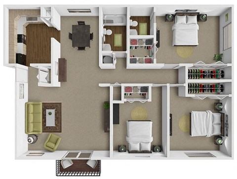 Floor plan for 3 beds, 1.5 baths, 1125 sqft