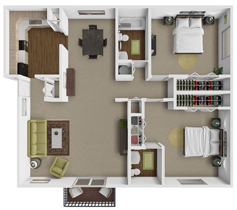 Floor plan for 2 beds, 1.5 baths, 1006 sqft