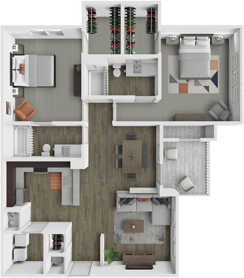 Floor plan for 2 beds, 2 baths, 1160 sqft