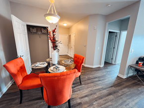 Scott Depot apartment for rent - A dining room with a table set for two and two chairs.