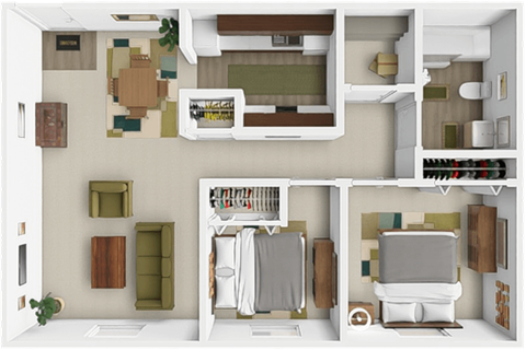 Floor plan for 2 beds, 1 bath, 750 sqft