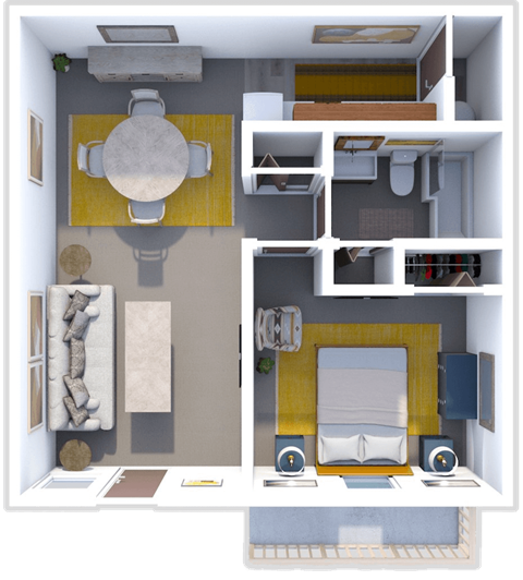 Floor plan for 1 bed, 1 bath, 576 sqft