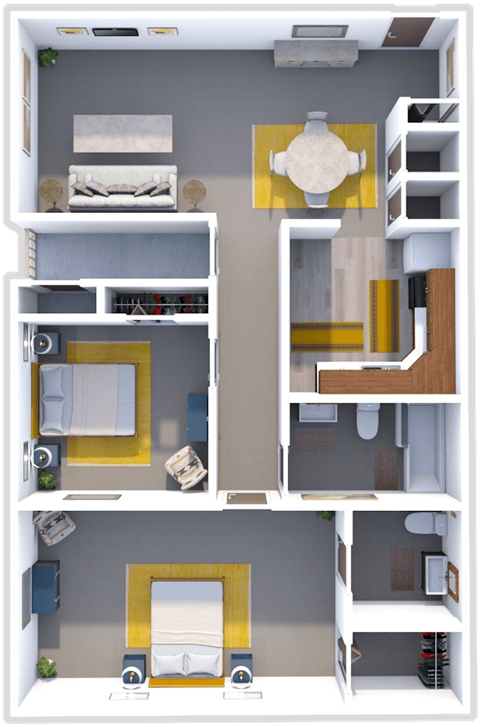 Floor plan for 2 beds, 1.5 baths, 820 sqft