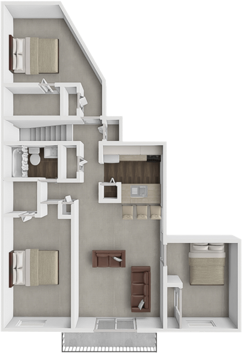 Floor plan for 2 beds, 1.5 baths, 1084 sqft