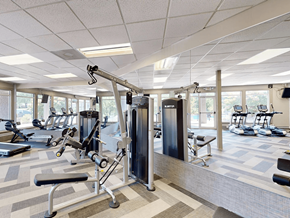 Creve Coeur apartment for rent - apartment gym with weights and other exercise equipment