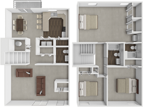 Floor plan for 3 beds, 2.5 baths, 1348 sqft