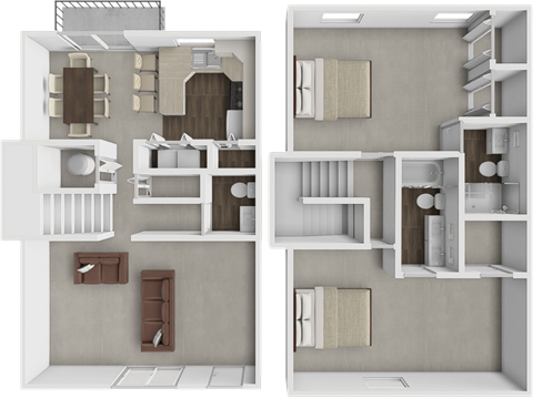 Floor plan for 2 beds, 1.5 baths, 1348 sqft