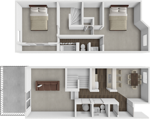 Floor plan for 2 beds, 1.5 baths, 1252 sqft