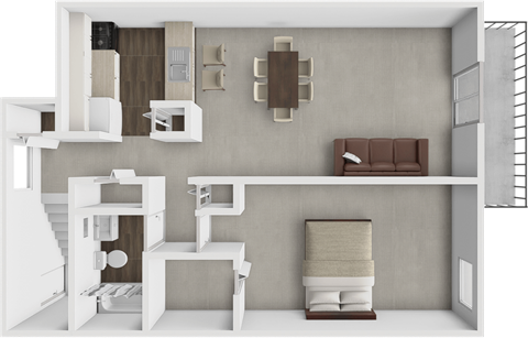 Floor plan for 1 bed, 1 bath, 739 sqft