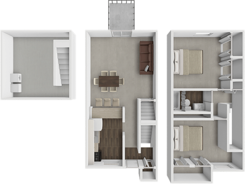 Floor plan for 2 beds, 1 bath, 1009 sqft
