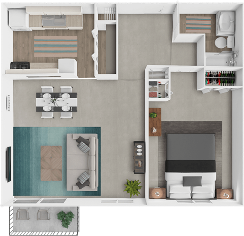 Floor plan for 1 bed, 1 bath, 820 sqft