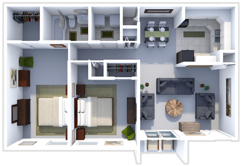 Floor plan for 2 beds, 1 bath, 936 sqft