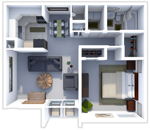 Floor plan for 1 bed, 1 bath, 700 sqft