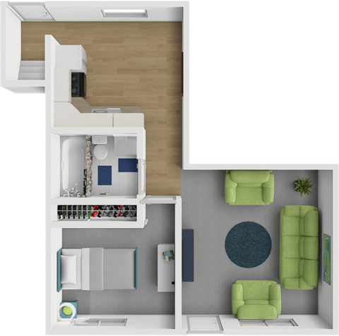 Floor plan for 1 bed, 1 bath, 600 sqft