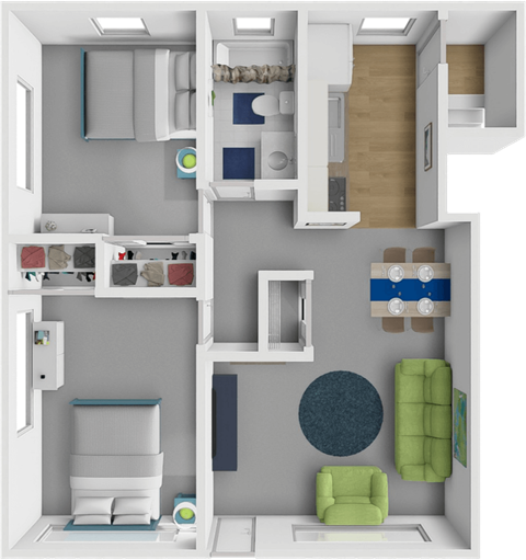 Floor plan for 2 beds, 1 bath, 750 sqft