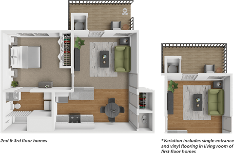 Floor plan for 1 bed, 1 bath, 624 sqft