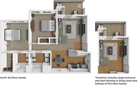 Floor plan for 2 beds, 2 baths, 878 sqft
