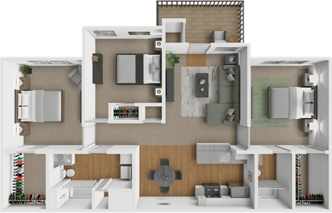 Floor plan for 3 beds, 2 baths, 1130 sqft