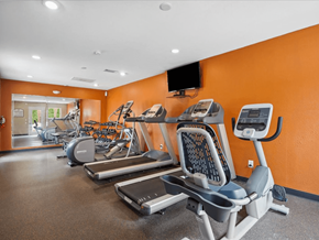 Milan apartment for rent - a gym with cardio equipment and weights at apartment complex