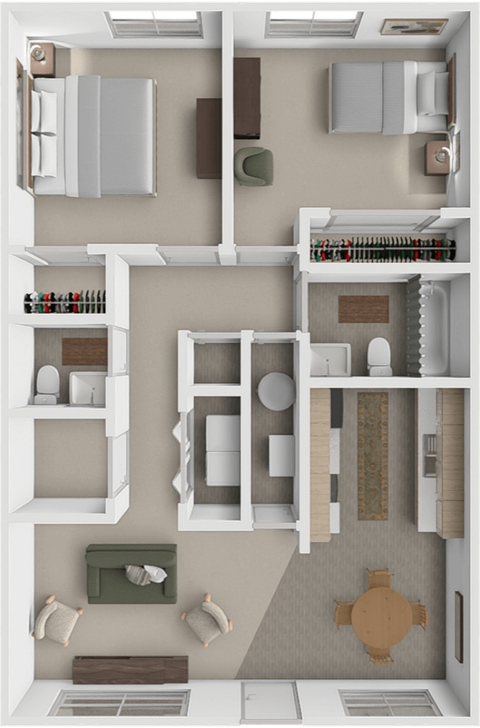 Floor plan for 2 beds, 1.5 baths, 940 sqft