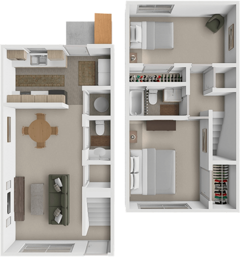 Floor plan for 2 beds, 1.5 baths, 960 sqft
