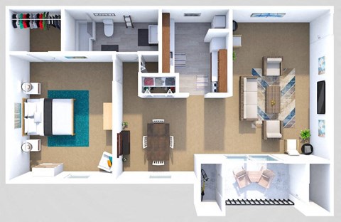 Floor plan for 1 bed, 1 bath, 720 sqft