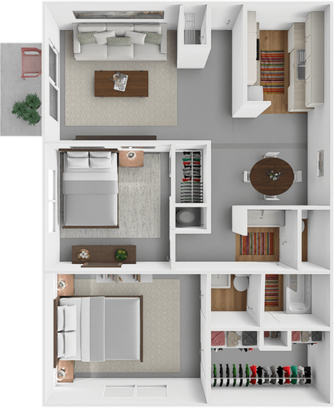 Floor plan for 2 beds, 1.5 baths, 1000 sqft