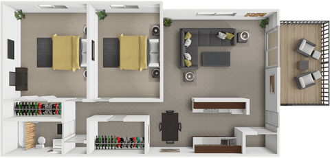 Floor plan for 2 beds, 1 bath, 850 sqft