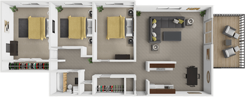 Floor plan for 3 beds, 1 bath, 1066 sqft