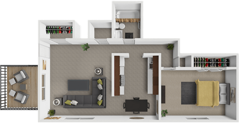 Floor plan for 1 bed, 1 bath, 600 sqft