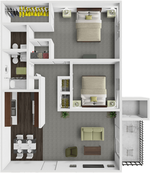 Floor plan for 2 beds, 1.5 baths, 950 sqft