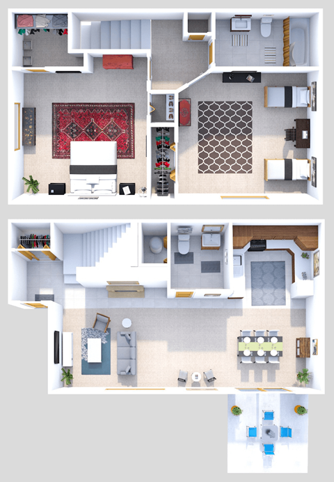 Floor plan for 2 beds, 1.5 baths, 1038 sqft