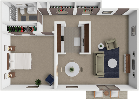 Floor plan for 1 bed, 1 bath, 750 sqft