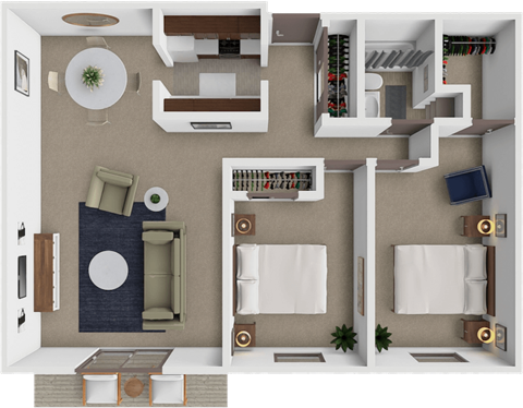 Floor plan for 2 beds, 1 bath, 930 sqft