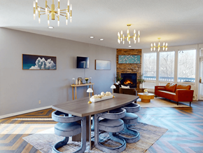 Maryland Heights apartment for rent - A modern dining room with a large table and chairs.