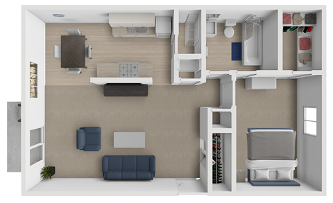 Floor plan for 1 bed, 1 bath, 756 sqft