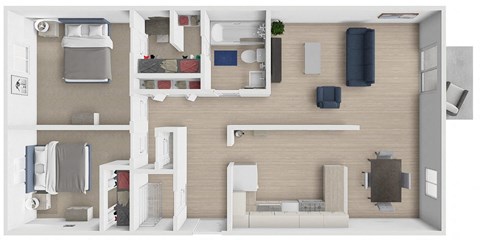 Floor plan for 2 beds, 1 bath, 1012 sqft