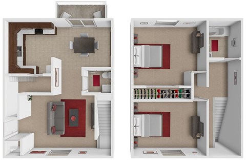 Floor plan for 2 beds, 1.5 baths, 864 sqft