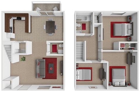 Floor plan for 3 beds, 1.5 baths, 986 sqft