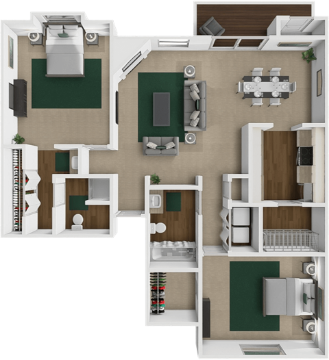 Floor plan for 2 beds, 2 baths, 1066 sqft