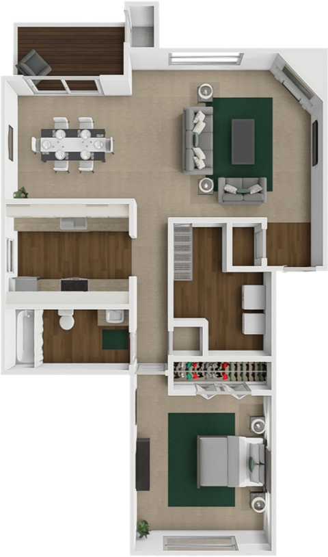 Floor plan for 1 bed, 1 bath, 792 sqft