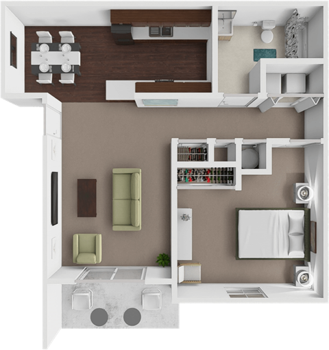Floor plan for 1 bed, 1 bath, 750 sqft