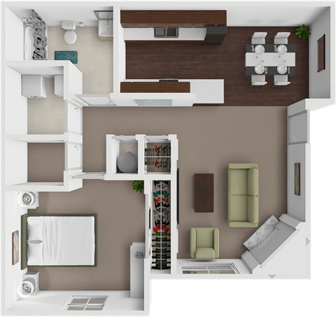 Floor plan for 1 bed, 1 bath, 830 sqft
