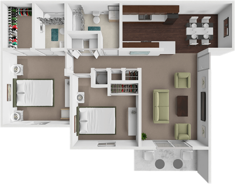 Floor plan for 2 beds, 2 baths, 925 sqft