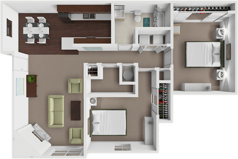 Floor plan for 2 beds, 1 bath, 1027 sqft