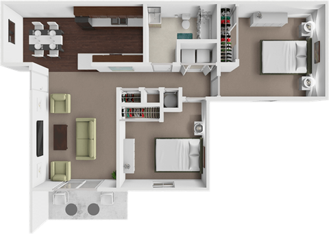 Floor plan for 2 beds, 1 bath, 875 sqft